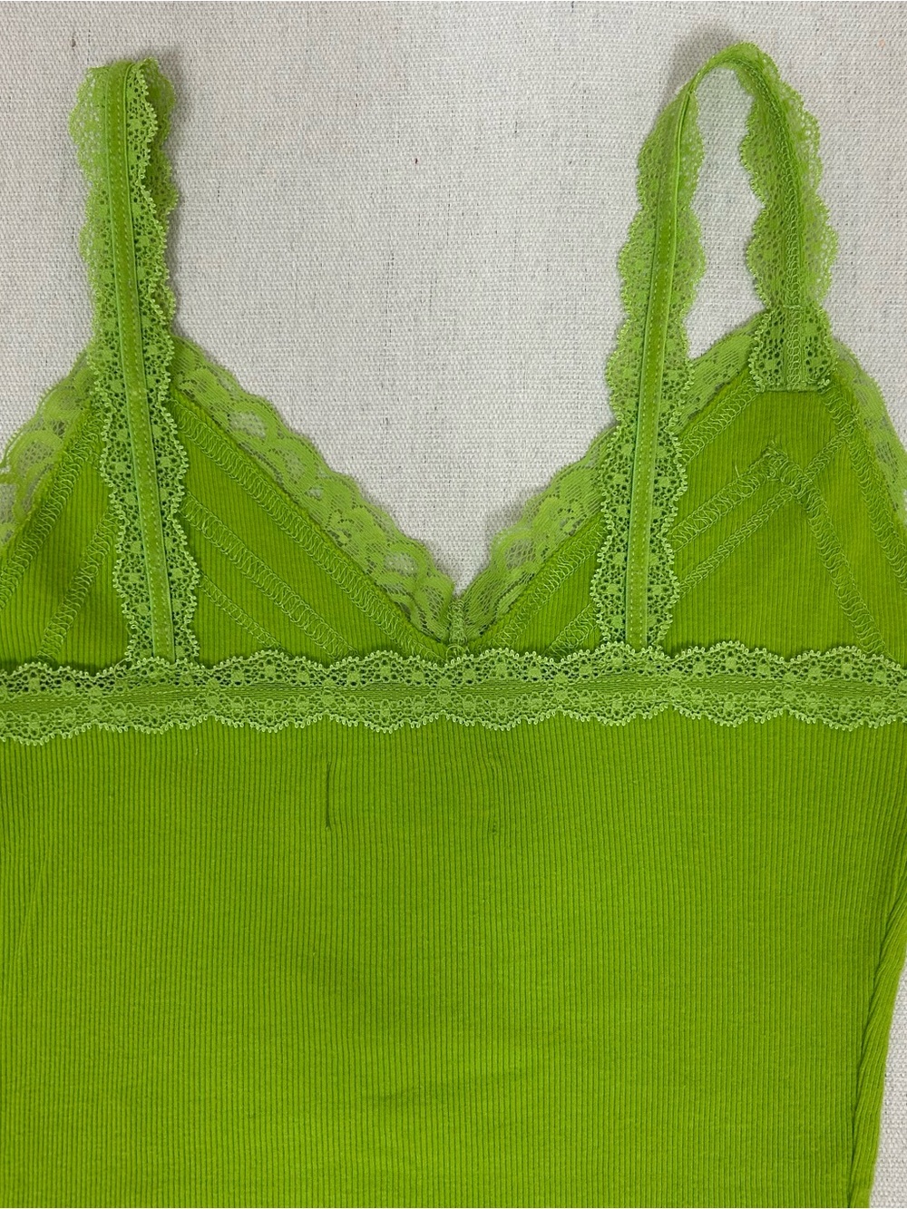 Hollister Vintage Y2K Lime Green Lace-Trim Ribbed Cami Size S - Picture 4 of 9